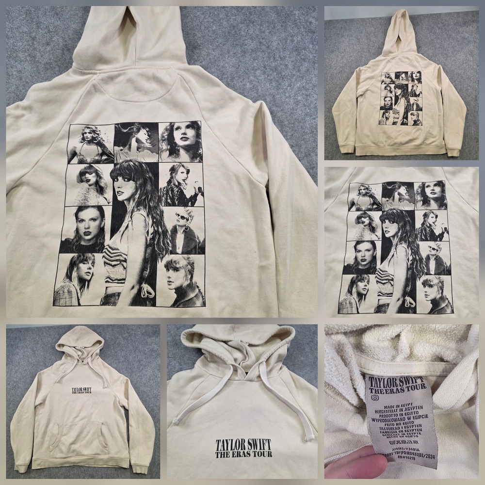 Taylor Swift The Eras Tour Hoodie Womens Small Beige Pullover Graphic Fleece